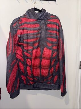 Hot Topic Men's Red and Black Muscle Graphic Hoodie Jacket
